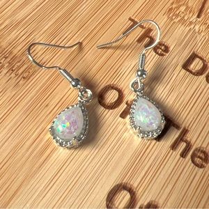 Moonlit Elegance: Sterling and Hungarian Opal Teardrop Earrings